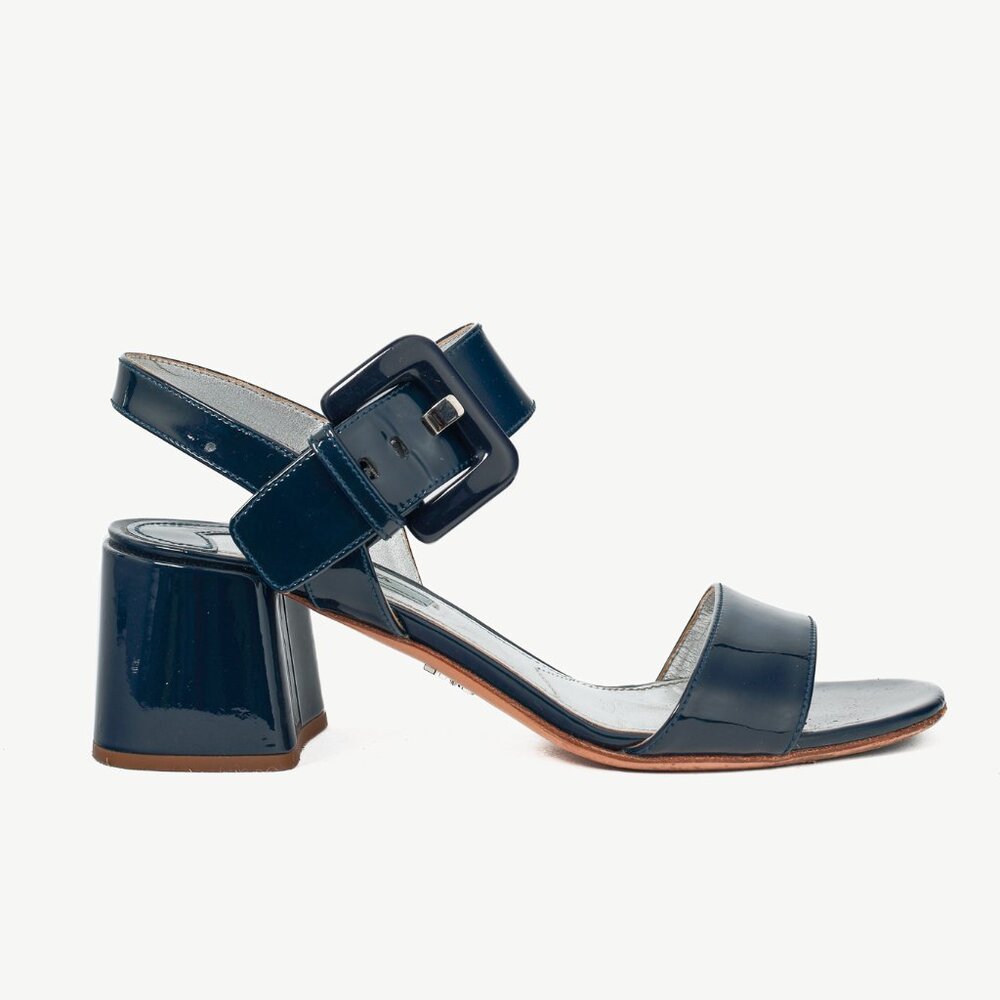 Prada Blue Patent-Leather Buckled Sandals